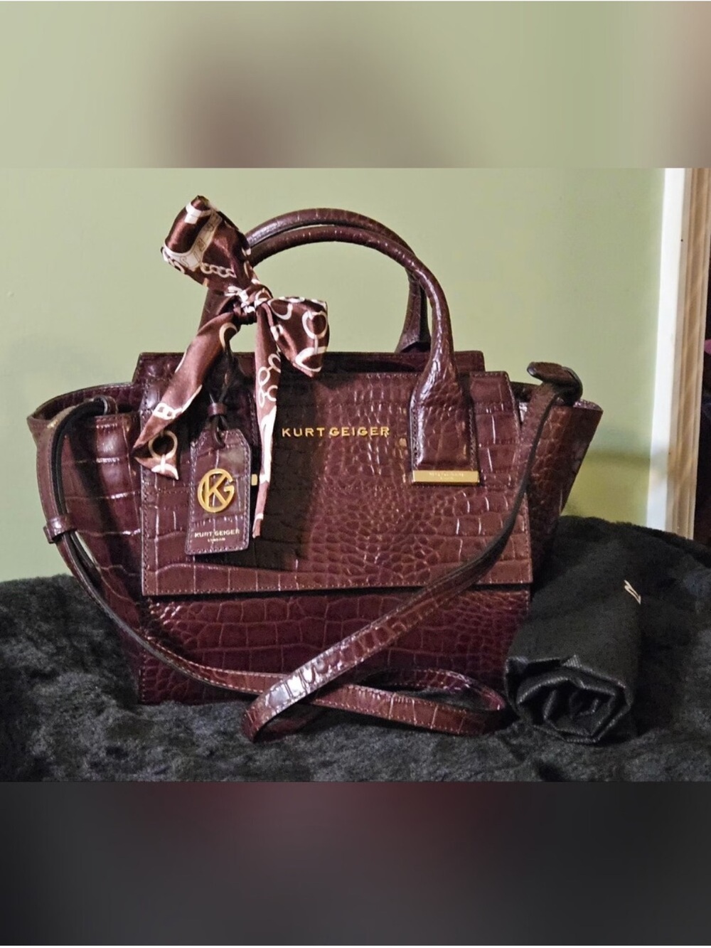 Kurt Geiger Like New London Croc Becky Tote With Scarf And Dustbag